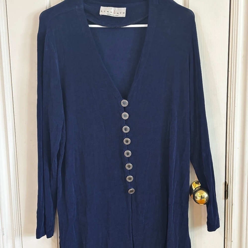 Navy 90s stretch button down long sleeved shirt - Picture 5 of 9